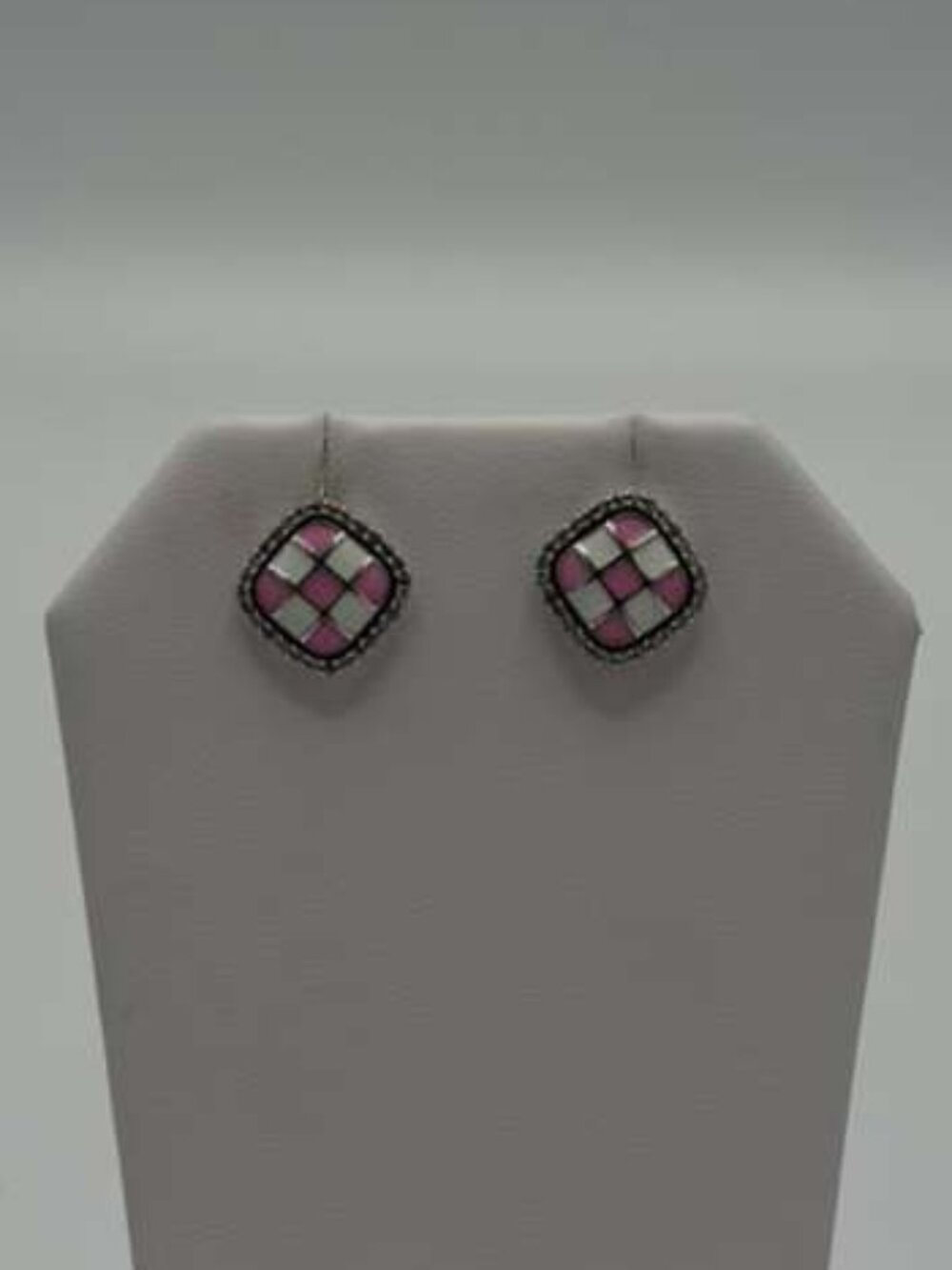 925 Sterling Silver Checker Style Earrings